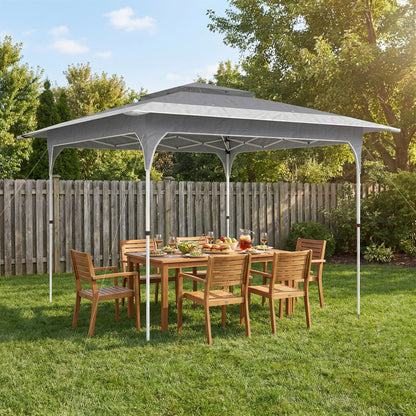 3.5 x 3.5 m Pop Up Gazebo with One-Push Setup, UPF50+ Double Tier Garden Party Tent Marquee with Carry Bag, Dark Grey