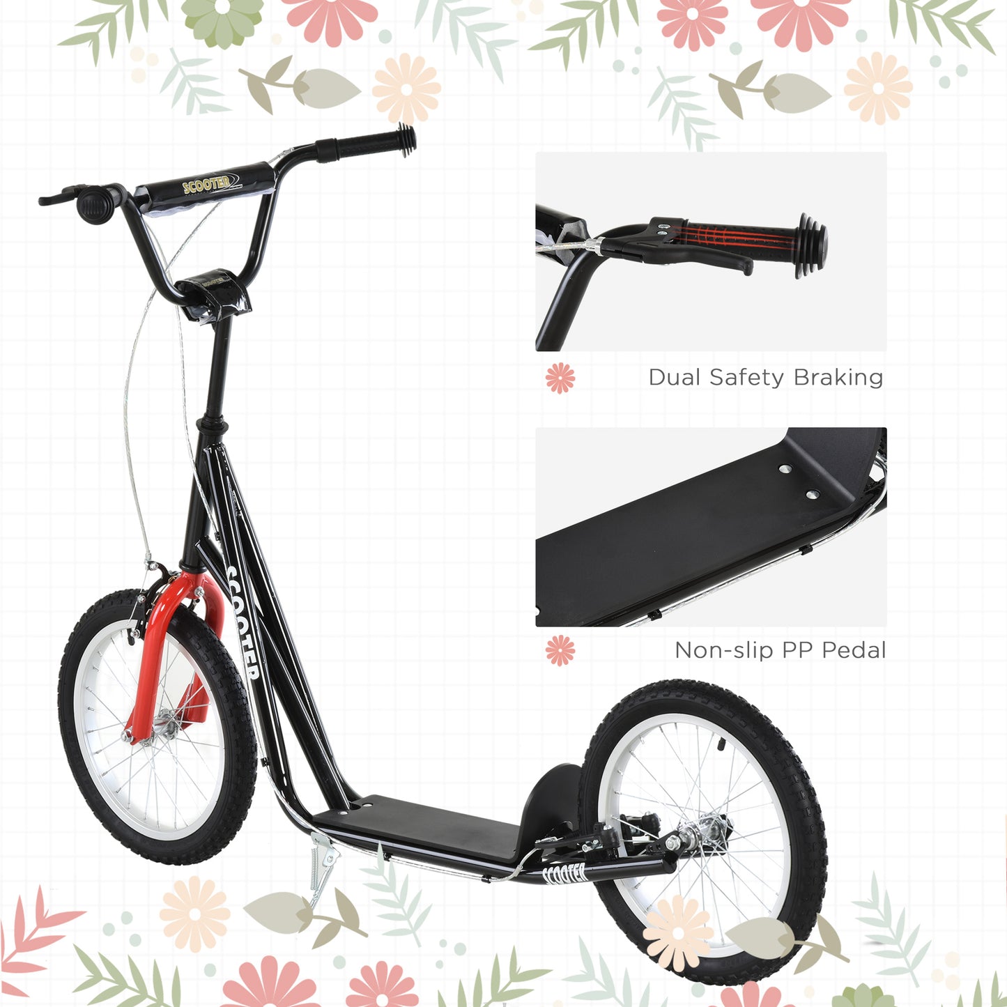 Kick Scooters for Kids with Adjustable Height, Anti-Slip Deck, Dual Brakes, Rubber Tyres