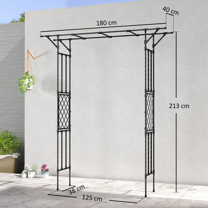 Garden Arch, PE-Coated Steel Arbour Trellis for Climbing Plants, Rose Arch, 180 x 40 x 215 cm, Black