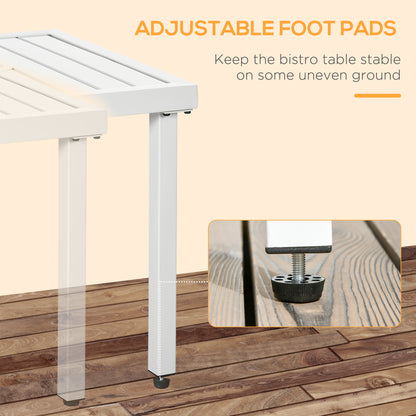 Garden Side Table End Table Patio Coffee Table with Umbrella Hole, Steel Frame for Balcony, White
