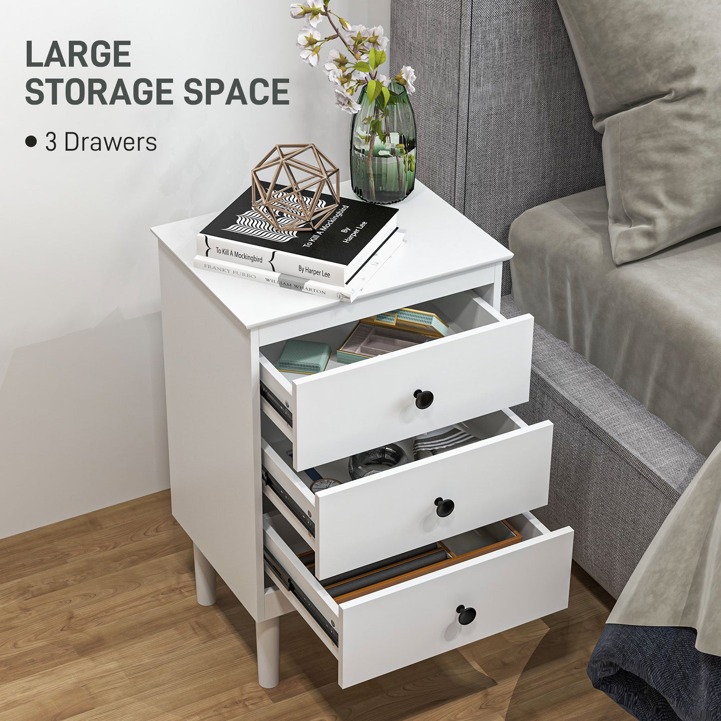 Set of Two Three-Drawer Bedside Tables - White