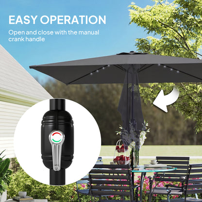 3 x 2 m Garden Parasol Umbrella with LED Solar Light, Parasol Cover, Outdoor Market Patio Umbrella, Black
