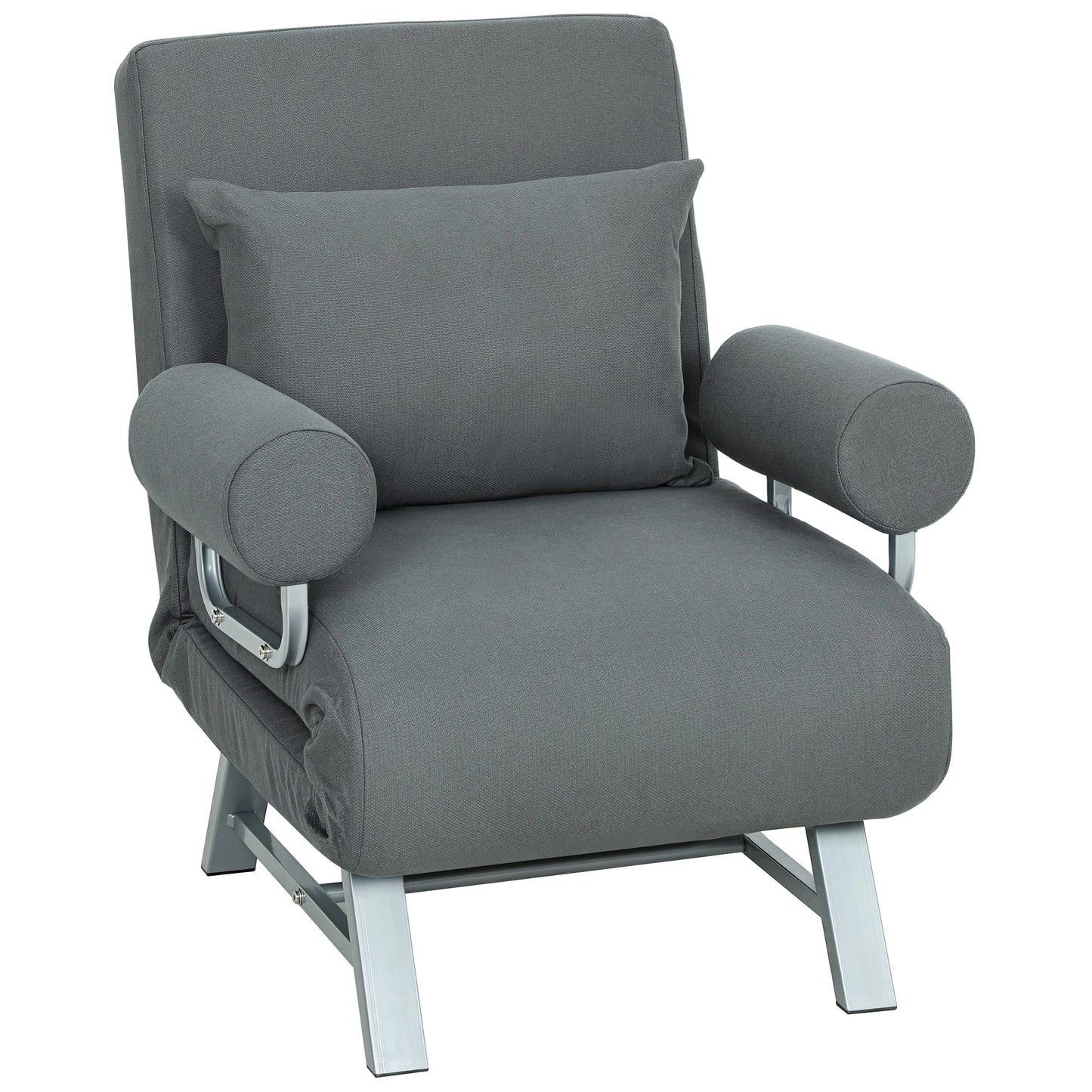 Single Sofa Bed, 3-in-1 Convertible Folding Chair Bed with Adjustable Backrest, Removable Armrests, Dark Grey