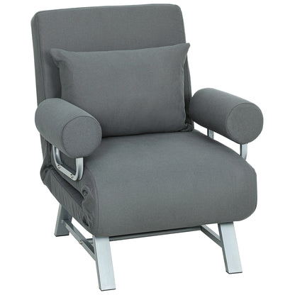 Single Sofa Bed, 3-in-1 Convertible Folding Chair Bed with Adjustable Backrest, Removable Armrests, Dark Grey