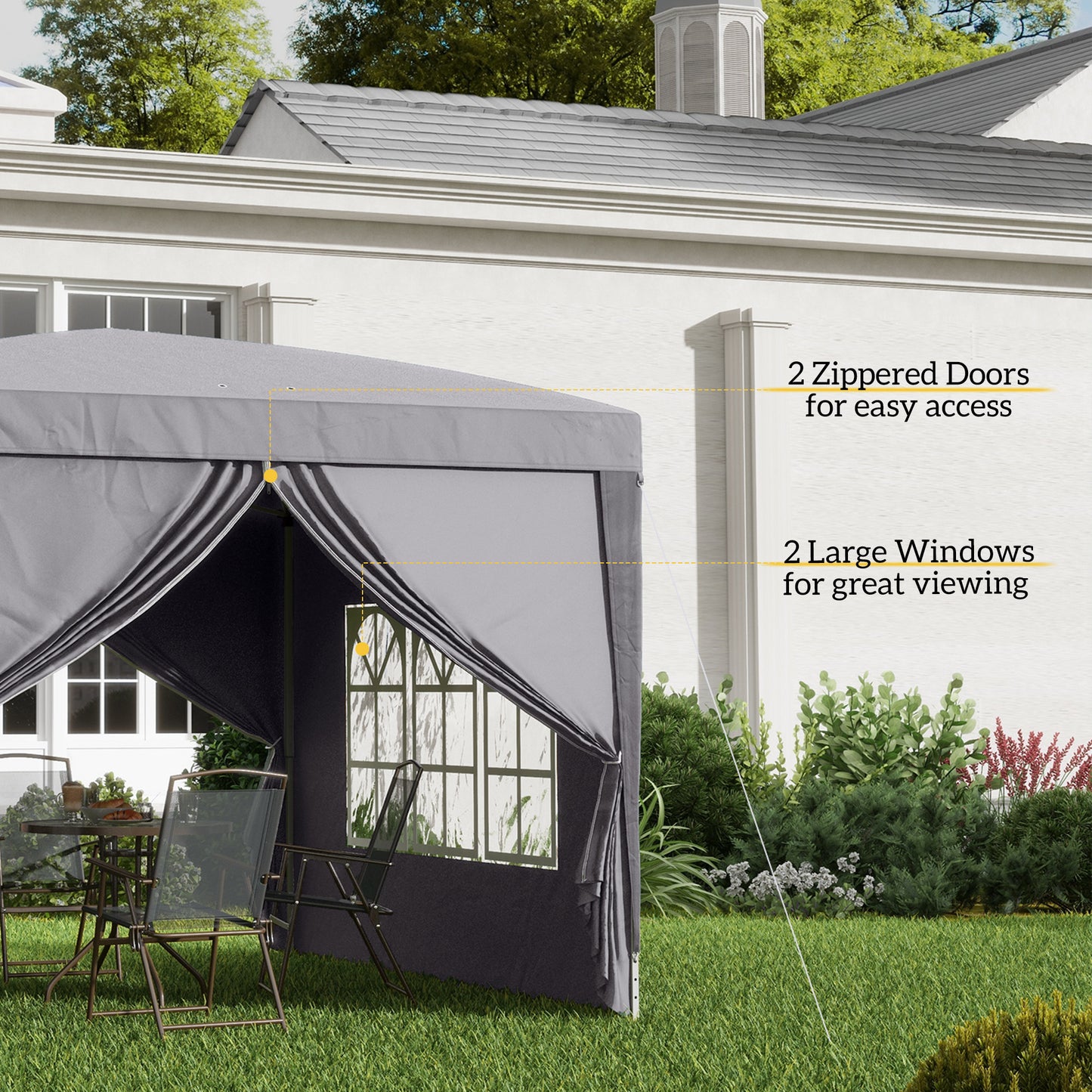 3x3(m) Pop-Up Gazebo, with Curtain Walls and Windows, Grey