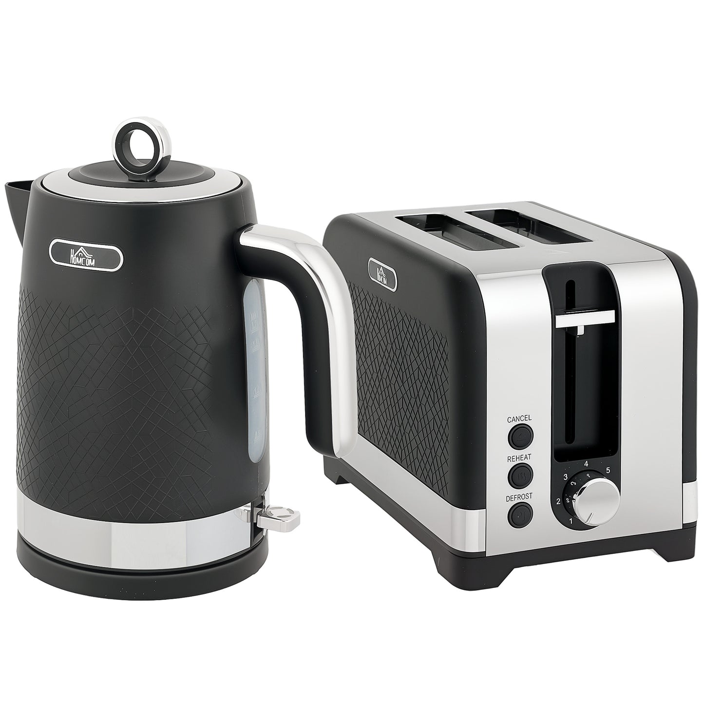 Sleek Textured Kettle and Toaster Set - Black