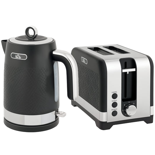 Sleek Textured Kettle and Toaster Set - Black