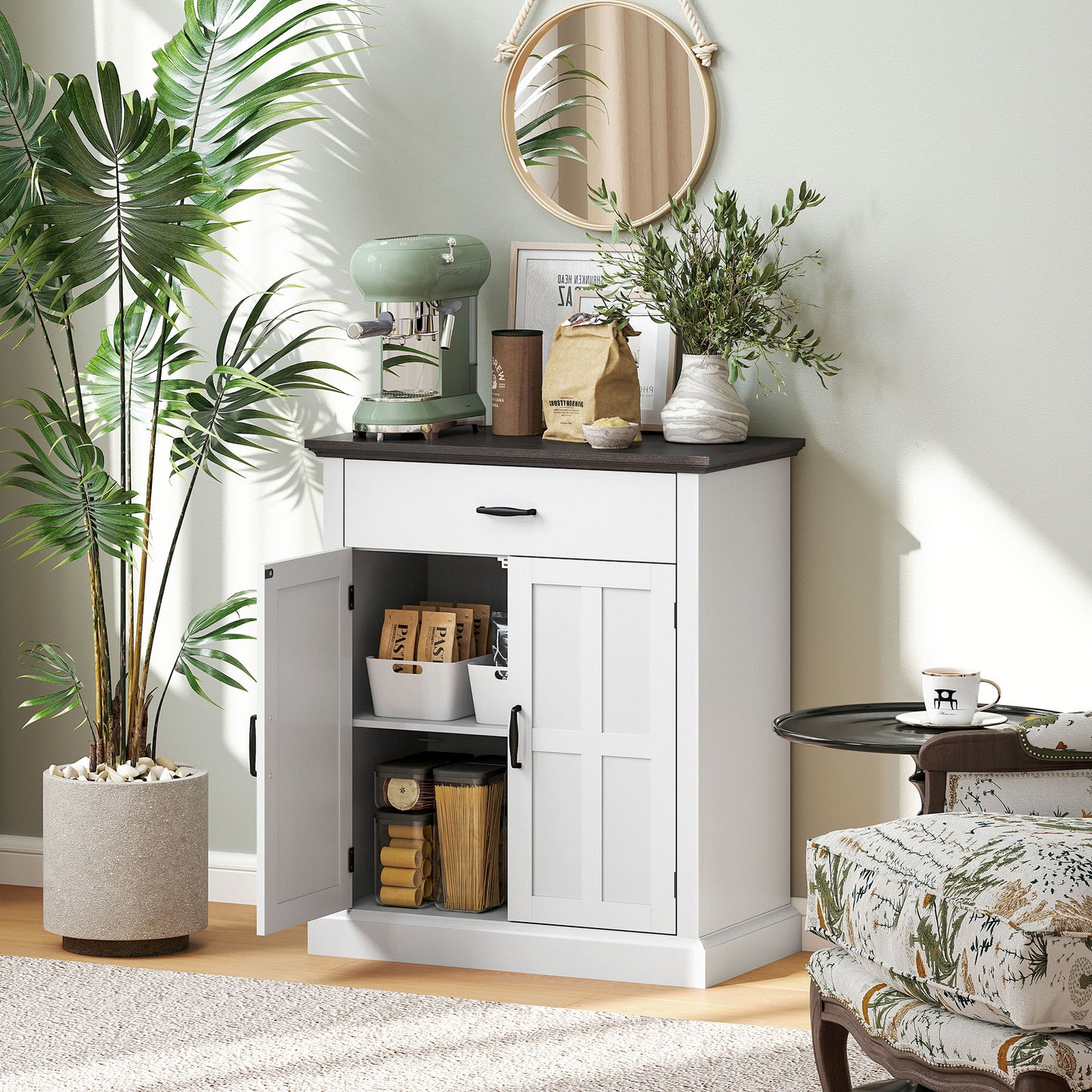 Farmhouse Sideboard with 3 cm Thick Top 2 Barn Doors - White