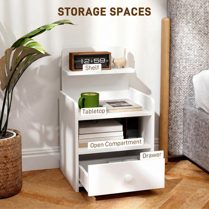 Bedside Cabinet, Bedside Table with Drawer and Shelf for Living Room, White