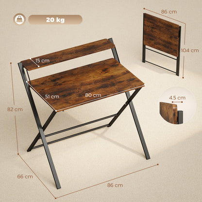 Compact Folding Desk for Small Spaces with Storage Shelf for Home Office, Rustic Brown