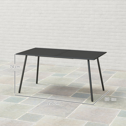 Rectangle Garden Table with Slat Top, Steel Frame, Outdoor Table for 6 Person, 150 x 80 x 74 cm, Black