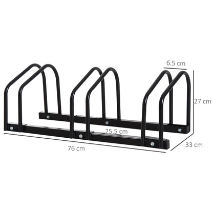 Bike Stand Parking Rack Floor or Wall Mount Bicycle Cycle Storage Locking Stand 76W x 33D x 27H (3 Racks, Black)