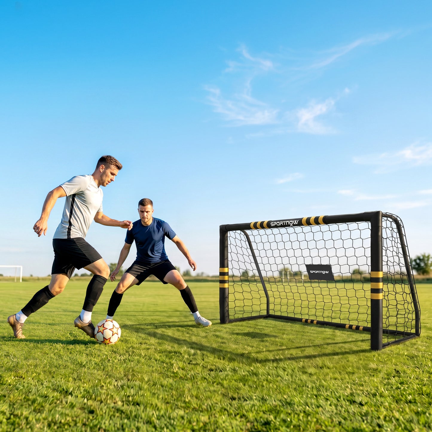 Football Goal, 6 x 4ft Portable Football Net with EPE Foam Padding, PVC Tube Covers Ground Stakes and Metal Frame