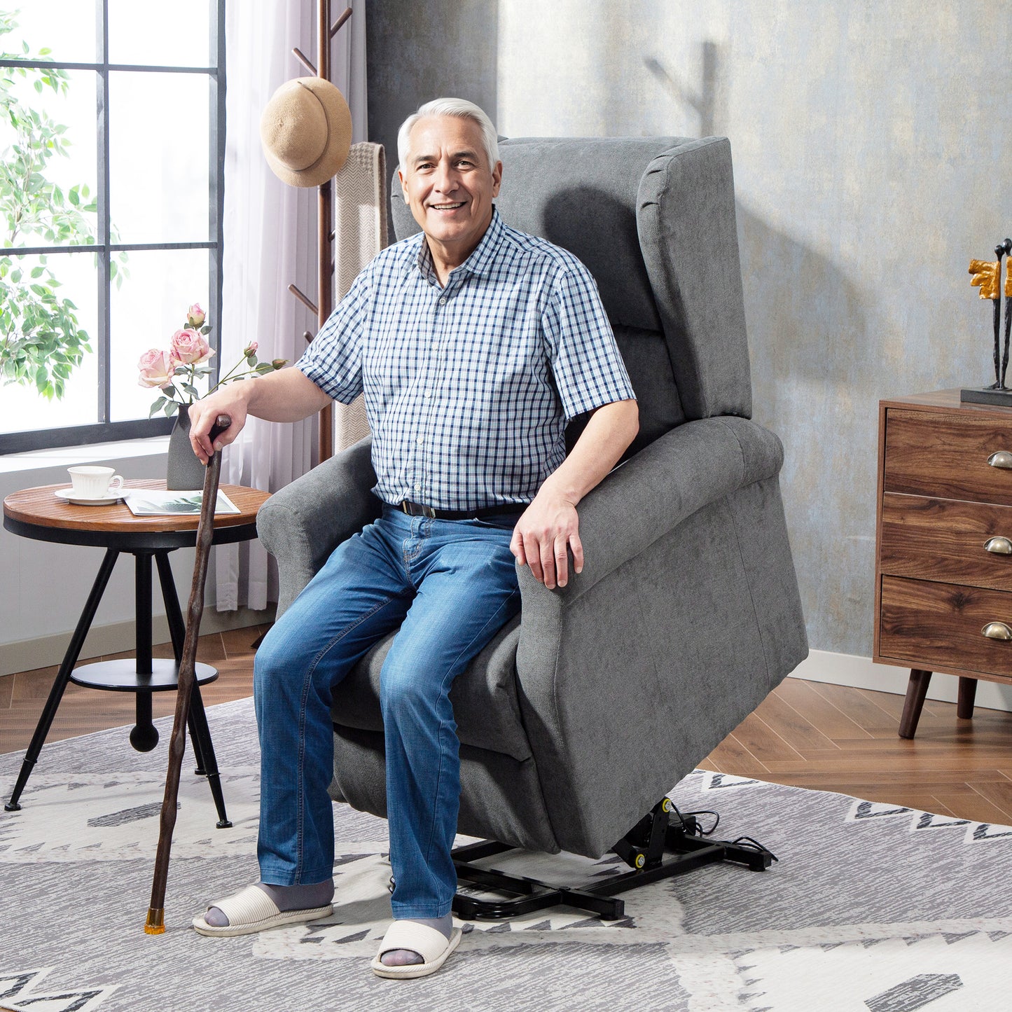 Power Lift Recliner Armchair, Electric Lift Chair for Elderly, Fabric Riser and Reclining Chair with Remote Control