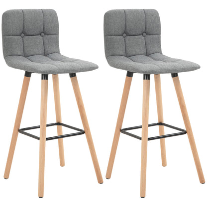 Breakfast Bar Stool Set of 2 Armless Button-Tufted Counter Height Bar Chairs with Wood Legs & Footrest, Grey