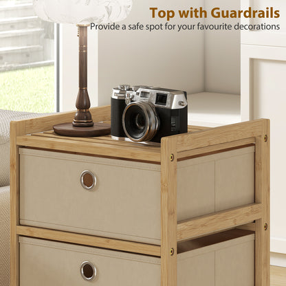 Chest of Drawers, 5 Fabric Drawers Narrow Dresser with Bamboo Frame, Cream White