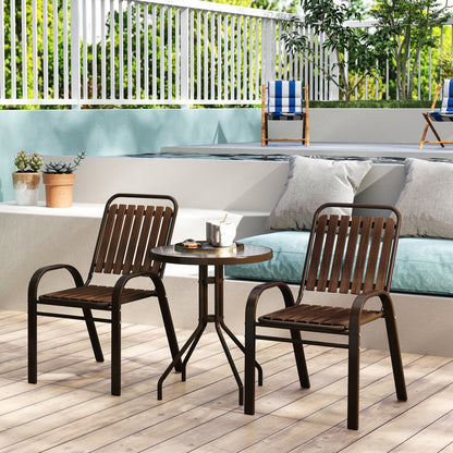 3 Pieces Patio Bistro Set with Stackable Chairs, Tempered Glass Table, for Outdoor, Balcony, Patio, Garden, Dark Brown