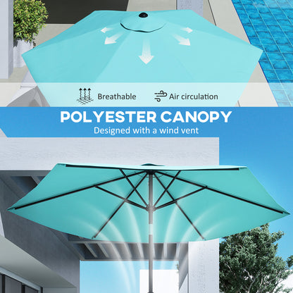 2.6 m Garden Parasol Umbrella with Aluminium Pole, Outdoor Patio Umbrella with Tilt and Crank, Vent, Turquoise