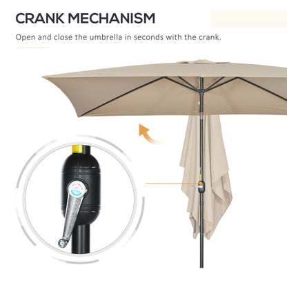 3x2m Garden Parasol Umbrella with Aluminium Pole, Tilt and Crank, Rectangular Outdoor Table Parasol Sun Shade for Patio