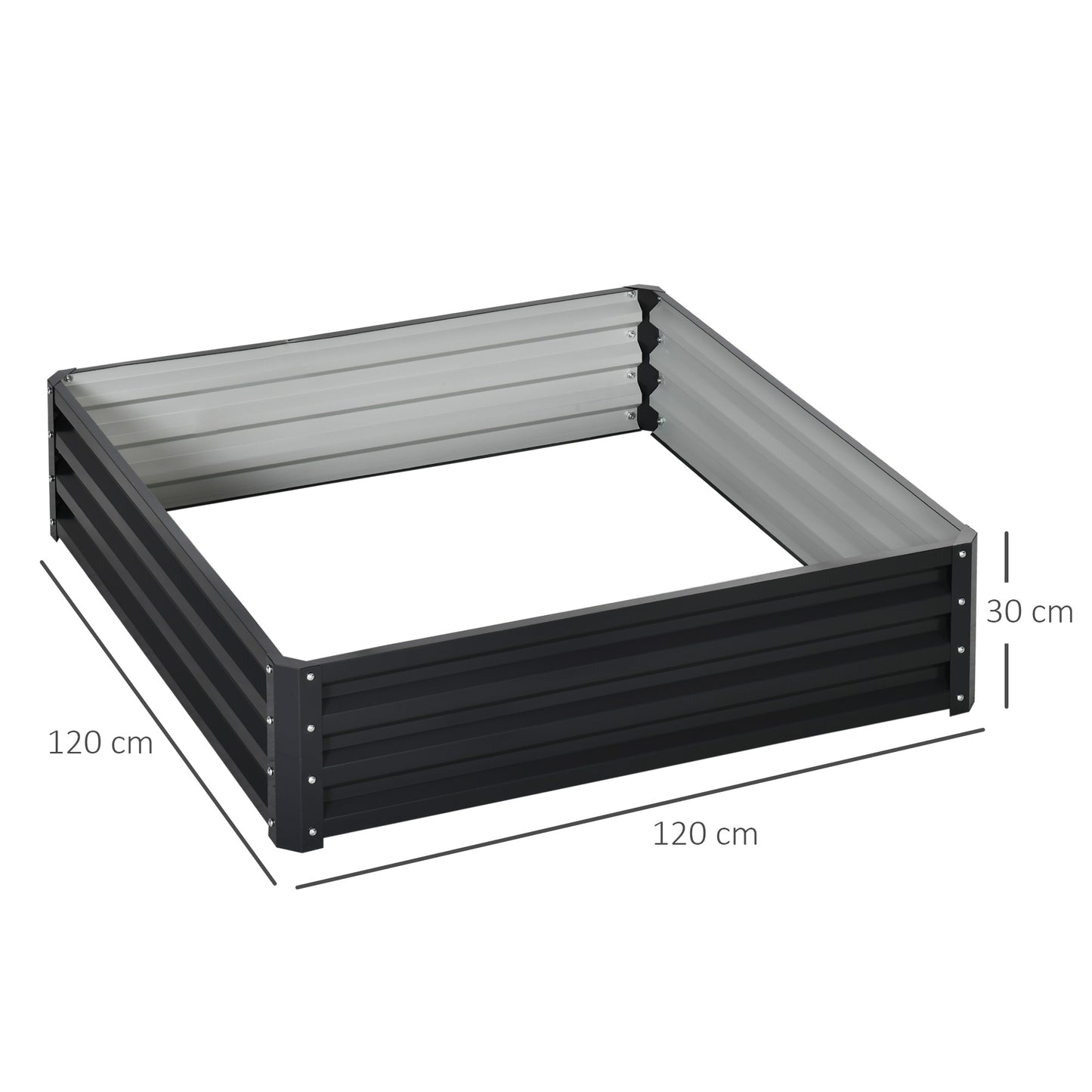 432L Square Raised Garden Bed Box with Weatherized Steel Frame for Vegetables, Flowers and Herbs, 120 x 120 x 30cm, Grey