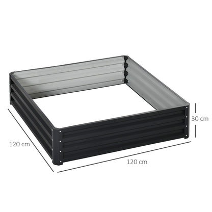432L Square Raised Garden Bed Box with Weatherized Steel Frame for Vegetables, Flowers and Herbs, 120 x 120 x 30cm, Grey