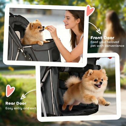 Dog Pram, Pet Stroller with Reflective Strips, Foldable Cat Stroller with 360° Swivel Wheels, Dark Grey