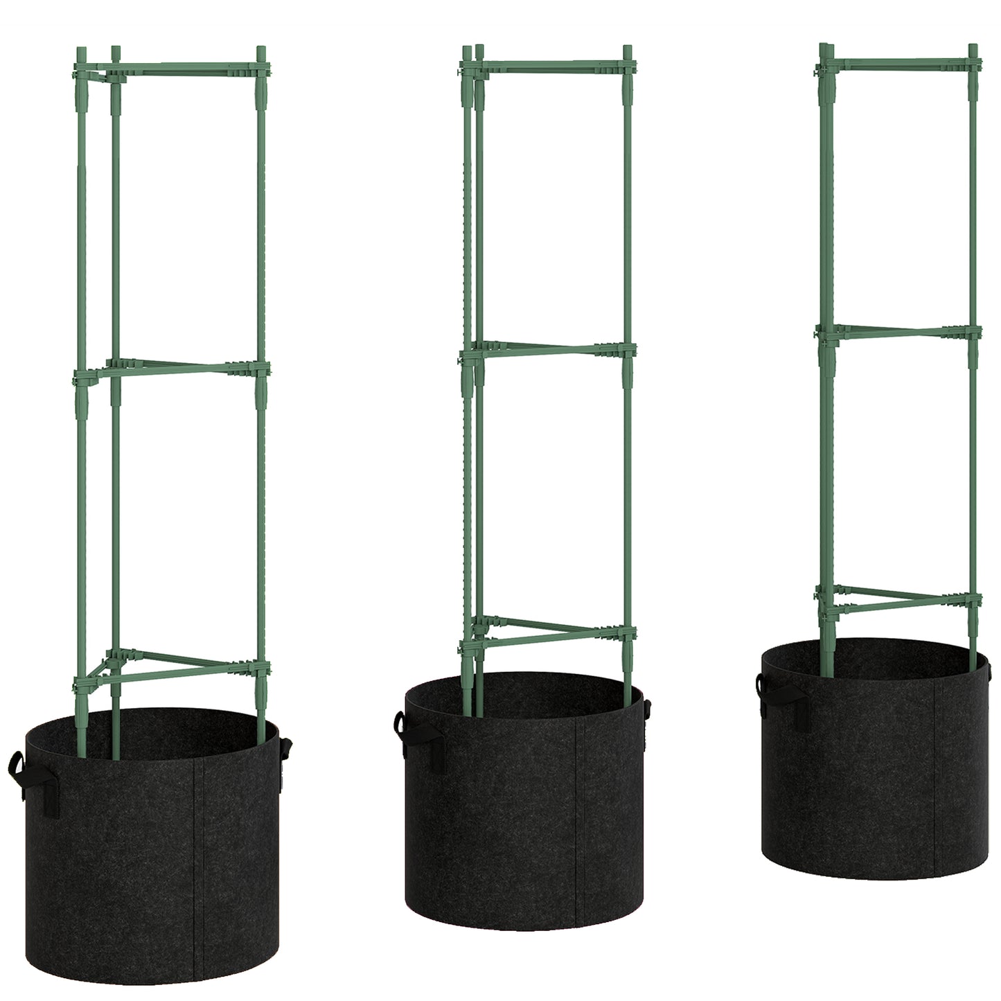 3 Packs Tomato Cages with 83.7L Grow Bags, 120cm Adjutstable Triangle Plant Stakes Support Trellis with Planter Bags
