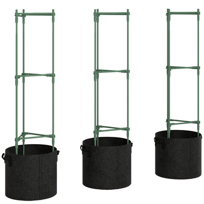 3 Packs Tomato Cages with 83.7L Grow Bags, 120cm Adjutstable Triangle Plant Stakes Support Trellis with Planter Bags