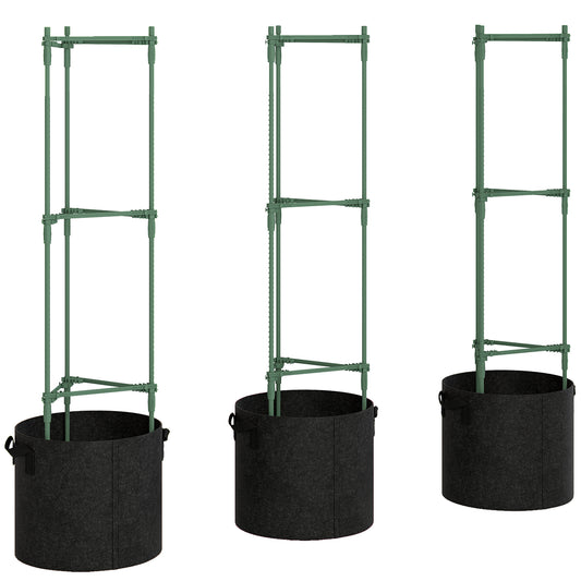 3 Packs Tomato Cages with 83.7L Grow Bags, 120cm Adjutstable Triangle Plant Stakes Support Trellis with Planter Bags