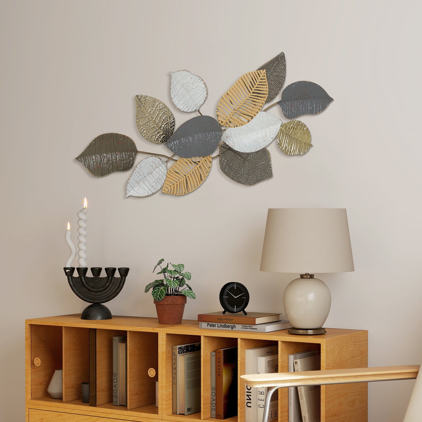 Metal Wall Art, Modern Hanging Wall Decor with Unique Leaf Design for Living Room Bedroom Entryway