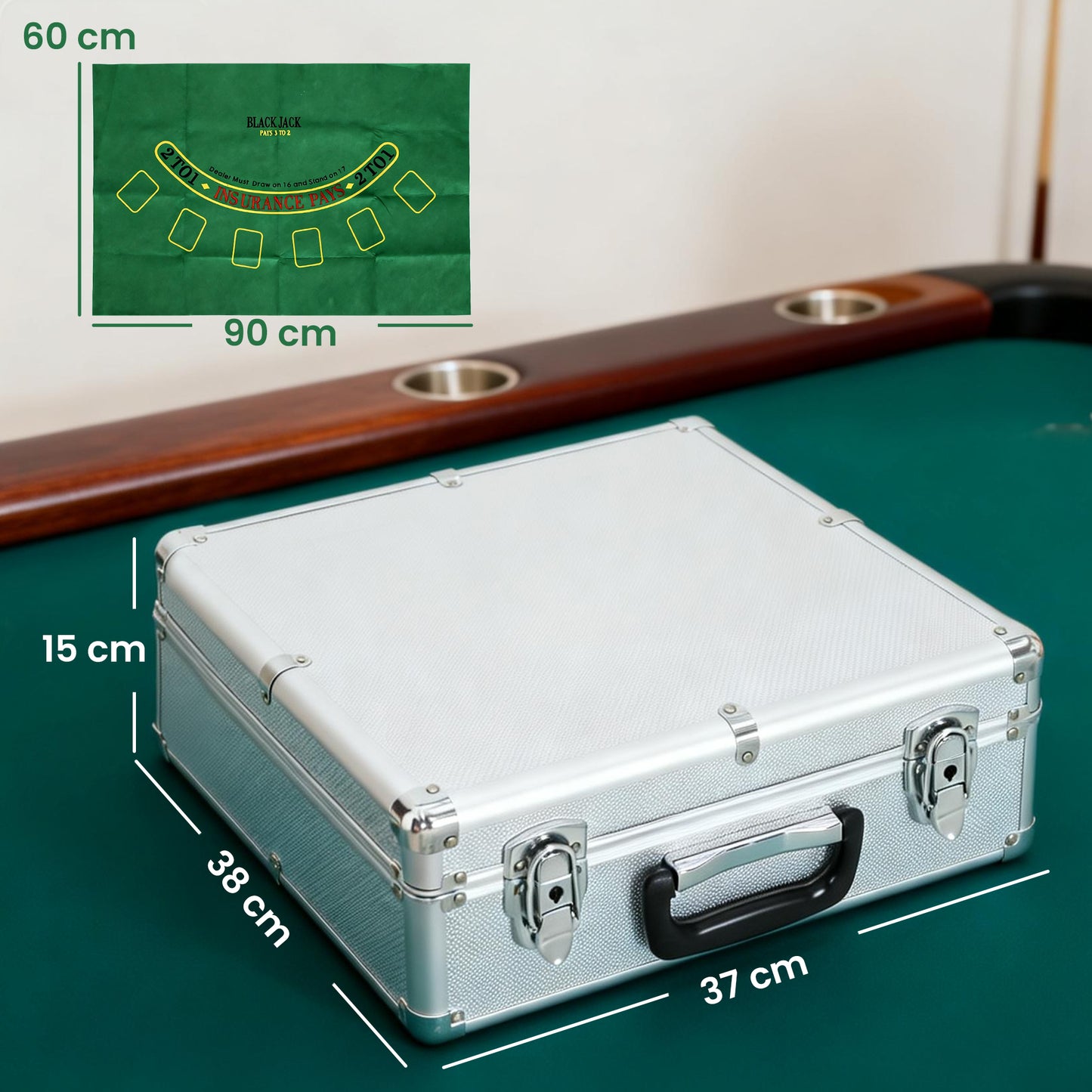 500-Piece Poker Chips Set with Card Shuffler, Card Shoe, Case, Casino Texas Holdem Poker Set with Mat, Silver Tone