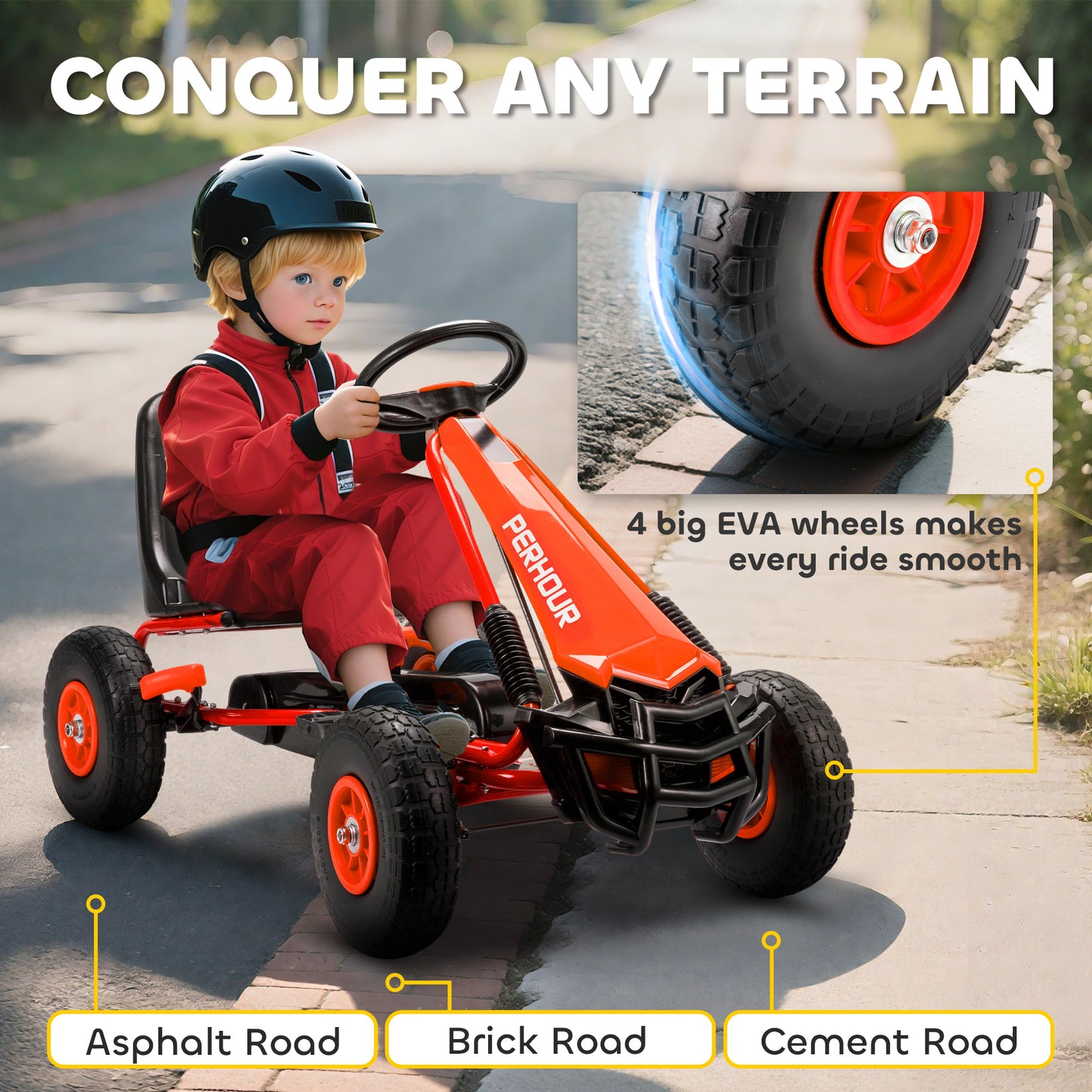 Kids Pedal Go Kart with Adjustable Seat, EVA Tyres, Manual Clutch, Brake, Go Kart for Kids 3-8 Years, Red