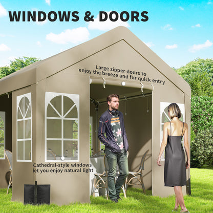 3 x 3 m Party Tent, Outdoor Canopy Tent Shelter with Removable Sidewalls, 4 Zipped Doors, for Parties, Wedding, Beige