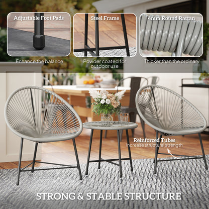 3 Pieces Rattan Bistro Set, Garden Bistro Set with Acapulco Chairs and Glass Top Table