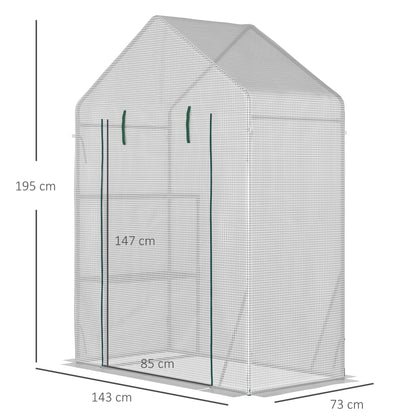Walk In Greenhouse with 2 Tier Shelf, Portable Gardening Plant Grow House Tomato Greenhouse with Roll up Zip Panel Door