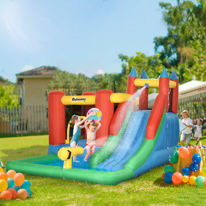 Kids Inflatable Bouncy Castle Water Slide 5 in 1 Bounce House Jumping Castle Water Pool Gun Climbing Wall