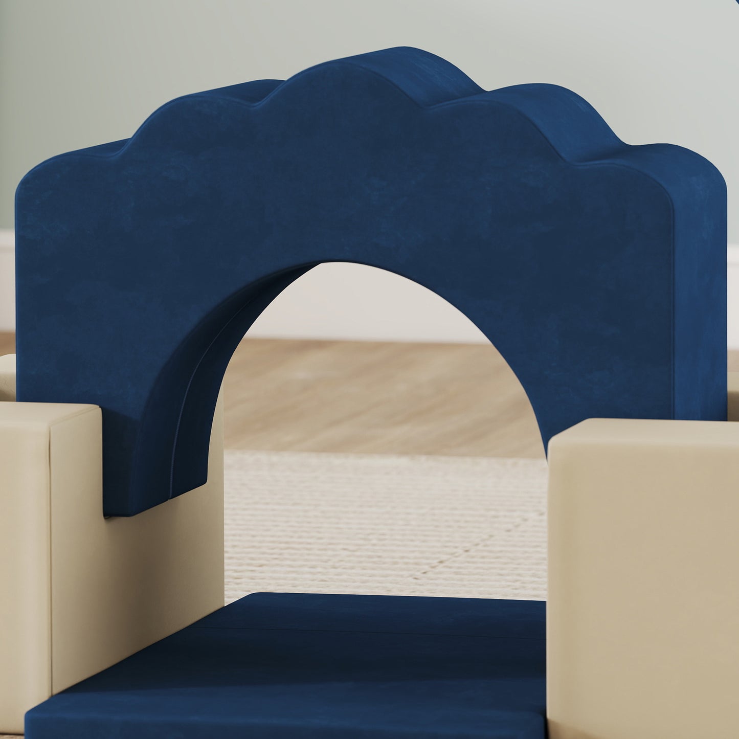 7 Piece Kids Soft Play Set with Detachable Cover, Baby Indoor Climb and Crawl Foam Toy for Toddlers, Dark Blue