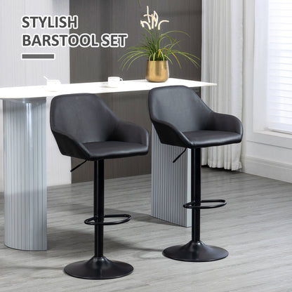 Adjustable Bar Stools Set of 2, Swivel PU Leather Barstools with Backrest & Footrest, Black