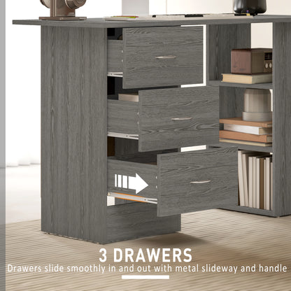 Computer Desk with Drawers, Home Office Desk, Writing Table, PC Workstation with 3 Storage Shelves for Working, Study