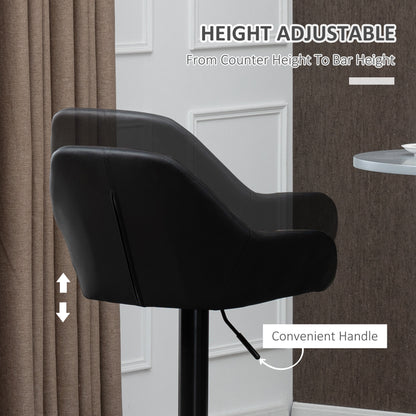 Adjustable Bar Stools Set of 2, Swivel PU Leather Barstools with Backrest & Footrest, Black