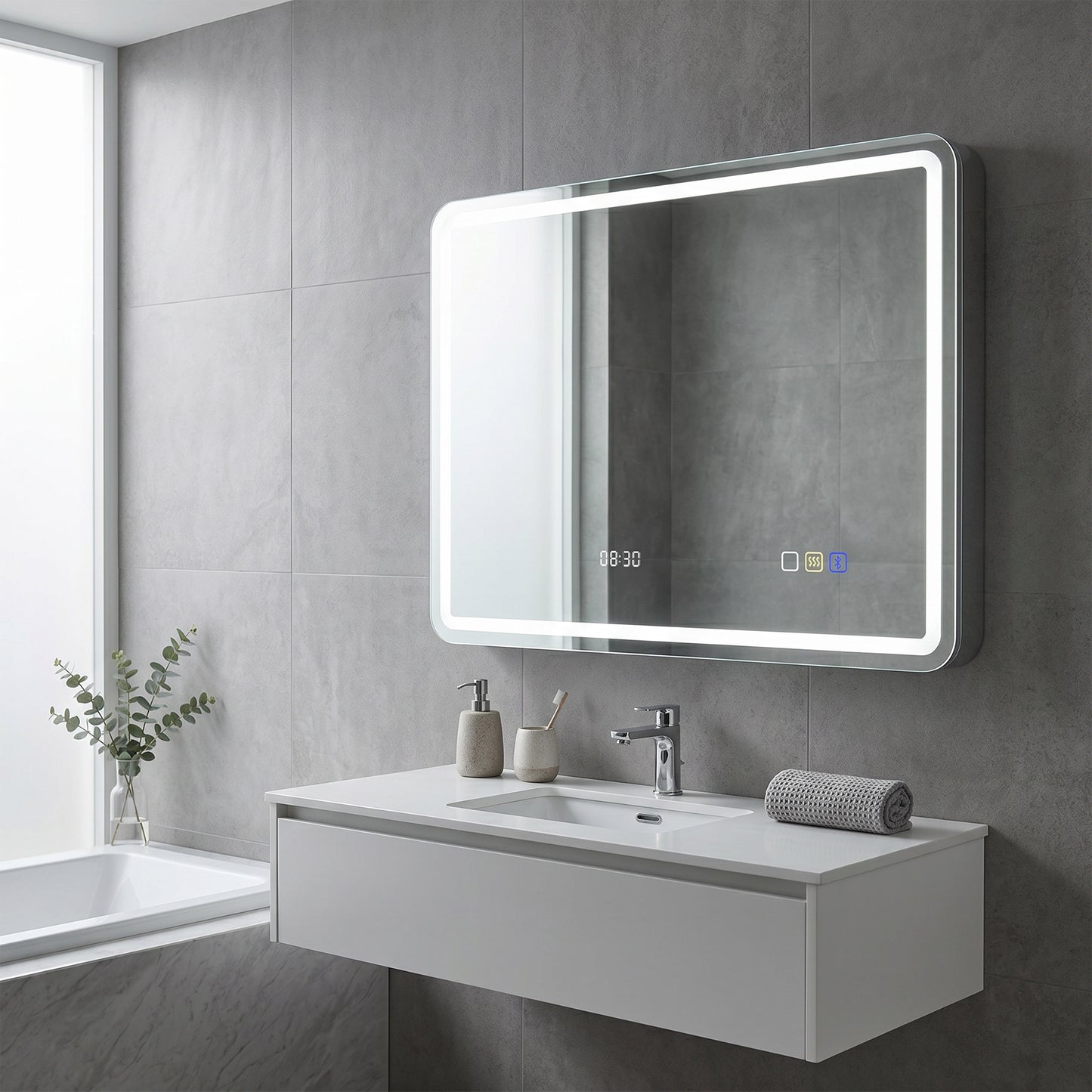 80 x 60 cm Bluetooth Bathroom Mirror - Silver-Tone