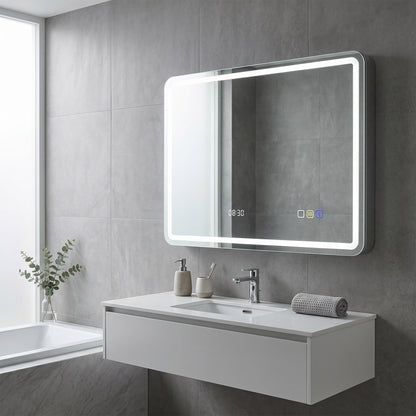 80 x 60 cm Bluetooth Bathroom Mirror - Silver-Tone