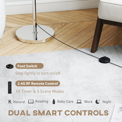 Floor Lamp with Remote, Height Adjustable Standing Lamp with Linen Shade