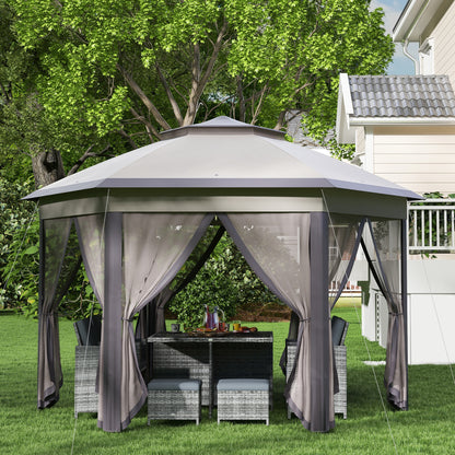 3 x 4m Garden Gazebo Hexagon Pop Up Gazebo Party Tent Canopy Double Roof Instant Shelter with Netting and Carry Bag for Outdo