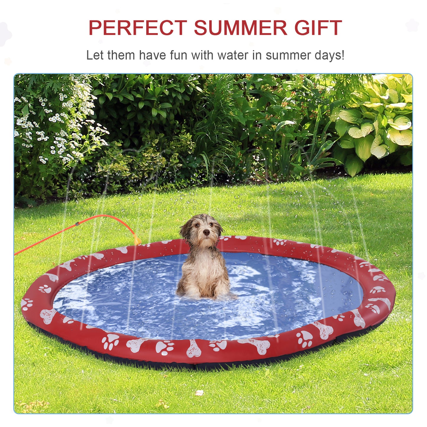 Dog Splash Pad, Pet Sprinkler Mat, Non-Slip Dog Paddling Pool