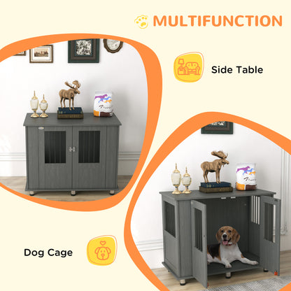 Dog Crate Table for Medium and Large Dogs with Magnetic Door for Indoor Use, 95 x 55 x 75 cm, Grey