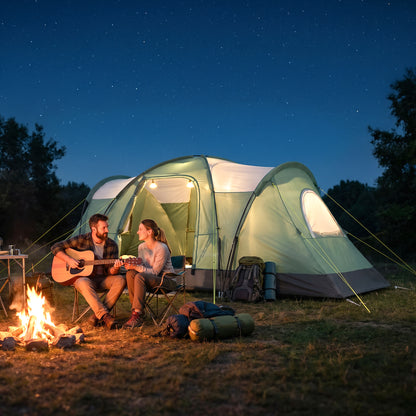 5 Man Camping Tent, Large Tunnel Tent, Water Resistant Hiking Shelter with Groundsheet and Carry Bag, Dark Green