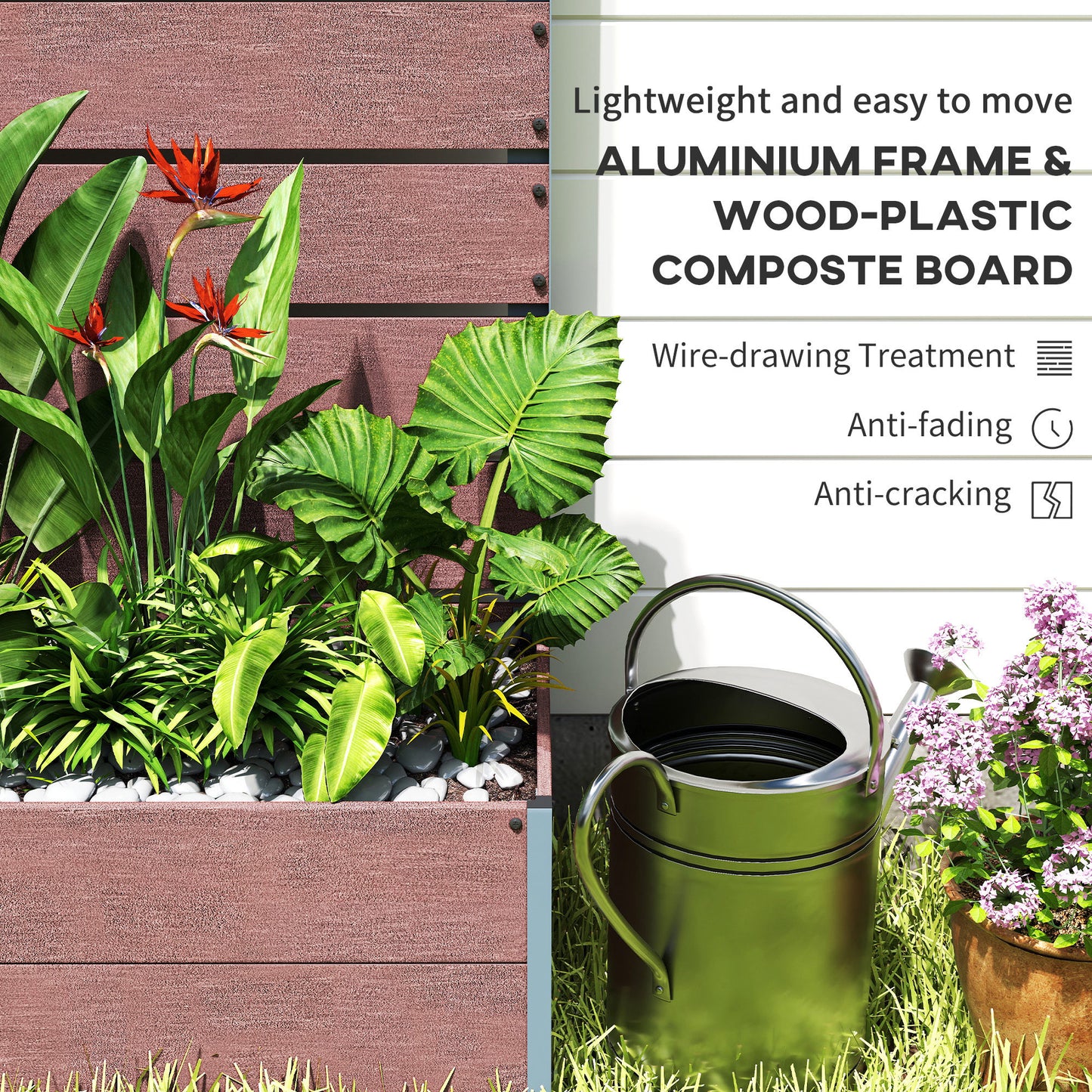 34 x 69.5cm Garden Planter Box, with Back Trellis, Brown