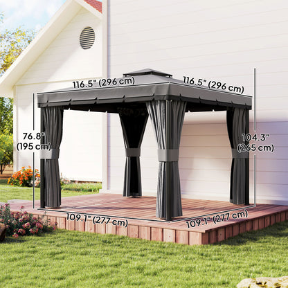 3 x 3(m) Patio Gazebo Canopy Garden Pavilion Tent Shelter Marquee with 2 Tier Roof, Netting and Curtains, Light Grey