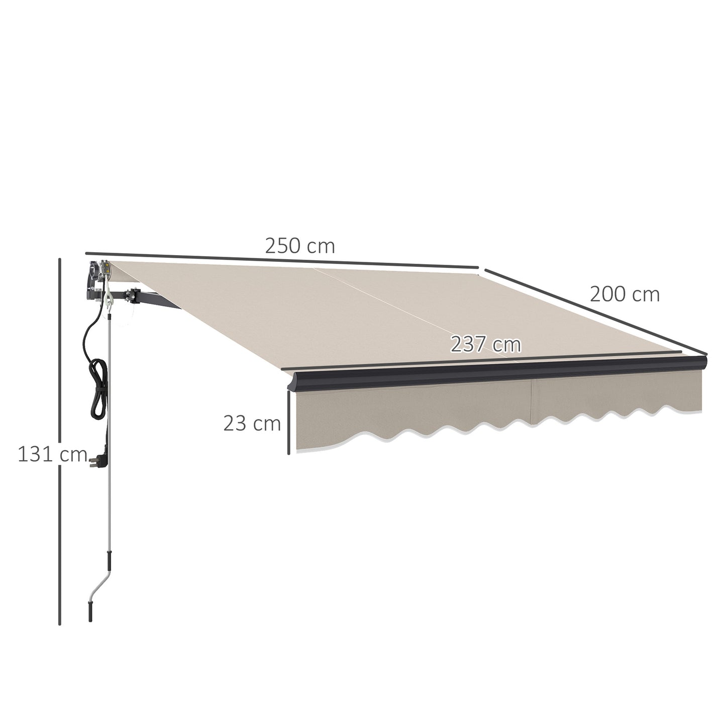 2.5 x 2m Electric Awning with Remote Controller, Aluminium Frame DIY Retractable Awning